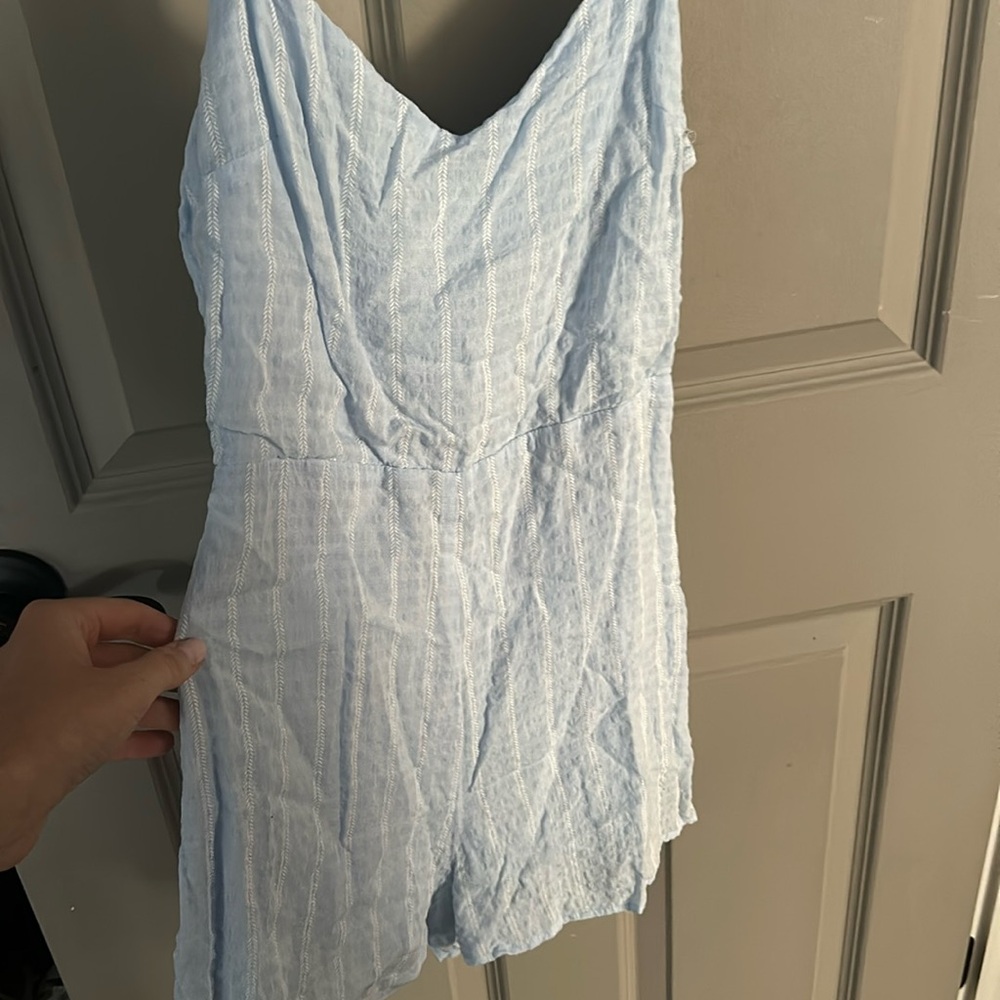 Link blue linen striped romper